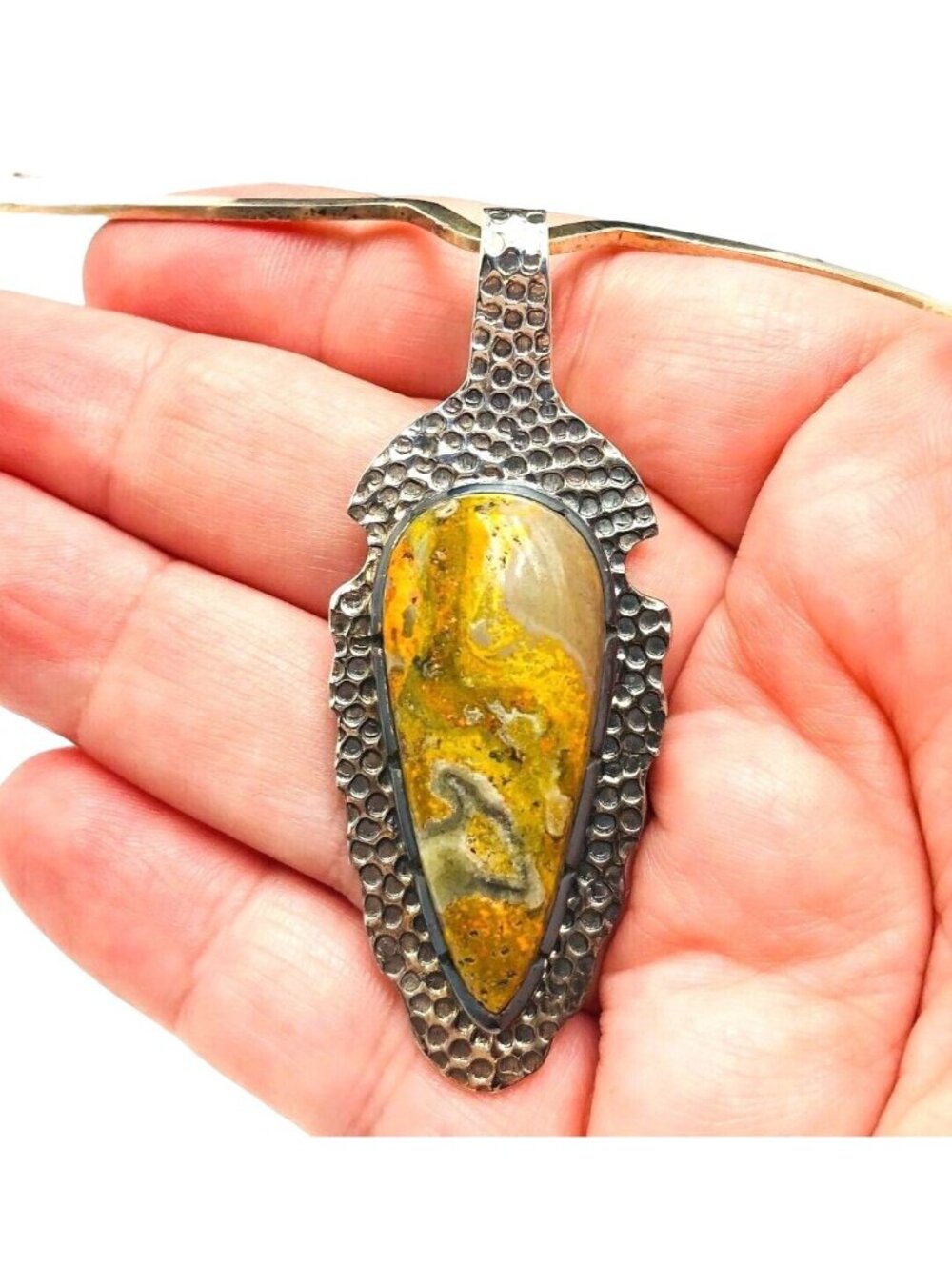 Jasper Necklace Sterling Silver Bumble Bee 16 Inch Choker Yellow
